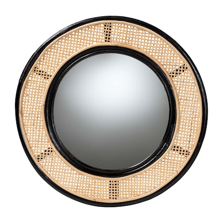 Bali & Pari Tacita Modern Bohemian Two-Tone Black and Natural Brown Rattan Accent Wall Mirror 240-13467-ZORO